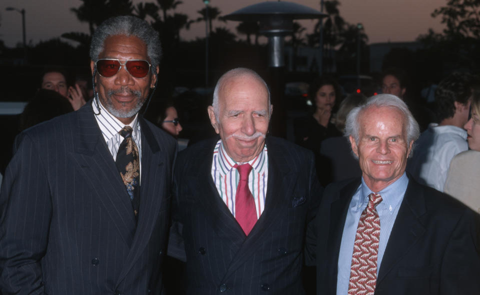 Morgan Freeman with producers David Brown and Richard D. Zanuck (Photo by Ron Galella, Ltd./Ron Galella Collection via Getty Images)