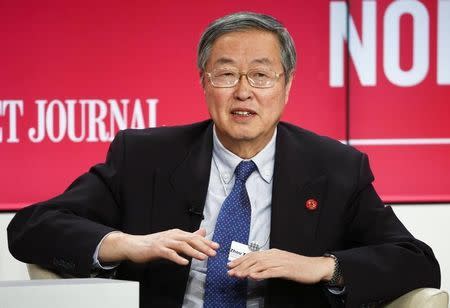 Zhou Xiaochuan, Governor of the People's Bank of China speaks at the Volatility as the New Normal event in the Swiss mountain resort of Davos January 21, 2015. REUTERS/Ruben Sprich