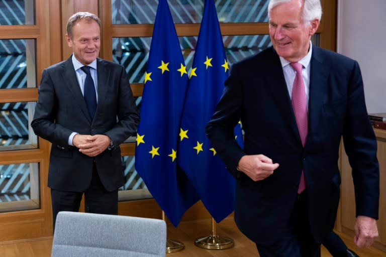 European Council President Donald Tusk (L) said he hopes to avoid a no-deal Brexit "catastrophe"