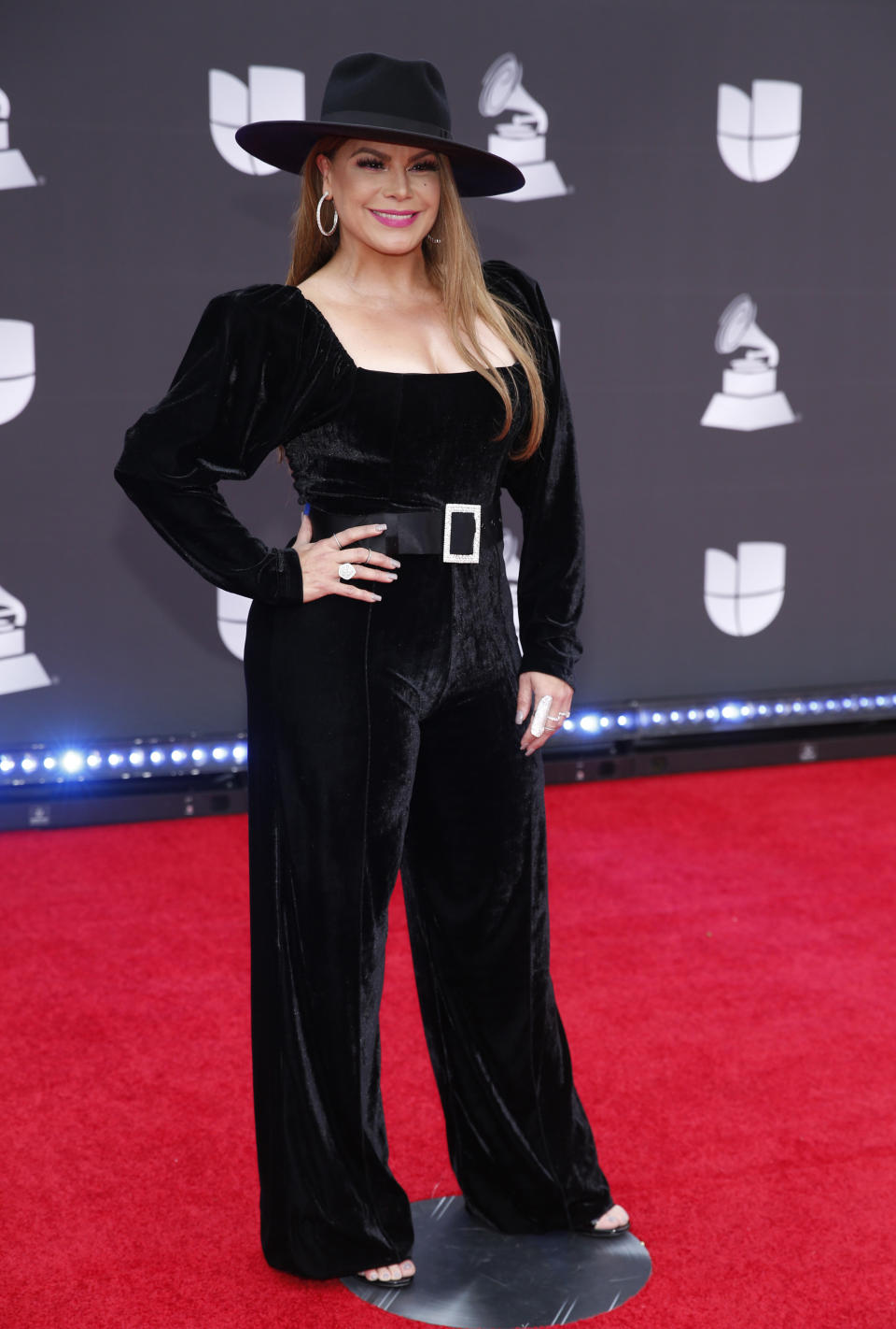 Olga Tanon arrives at the 20th Latin Grammy Awards on Thursday, Nov. 14, 2019, at the MGM Grand Garden Arena in Las Vegas. (Photo by Eric Jamison/Invision/AP)