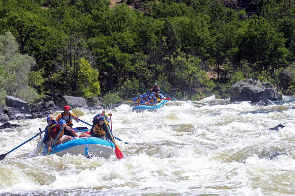 Rafters navigate the pounding rapids of the Hell's Corner Canyon on the Upper Klamath River in southern Oregon. The section of river will change in coming years following the removal of four dams on the Klamath River.