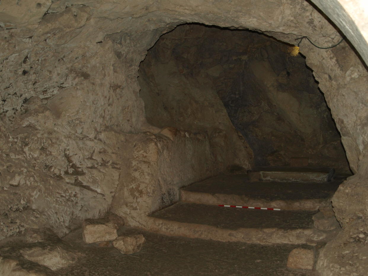 The cave entrance to a 4th-century church at the Sisters of Nazareth site in Israel. The church was enormous, elaborately decorated, and archaeologist Ken Dark believes it was likely the Byzantine cathedral of Nazareth, built on top of the house where Jesus Christ may have lived as a boy. / Credit: K.R. Dark