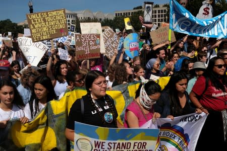 Demonstrators march to the U.S. Capitol as part of the Youth Climate Strike in Washington