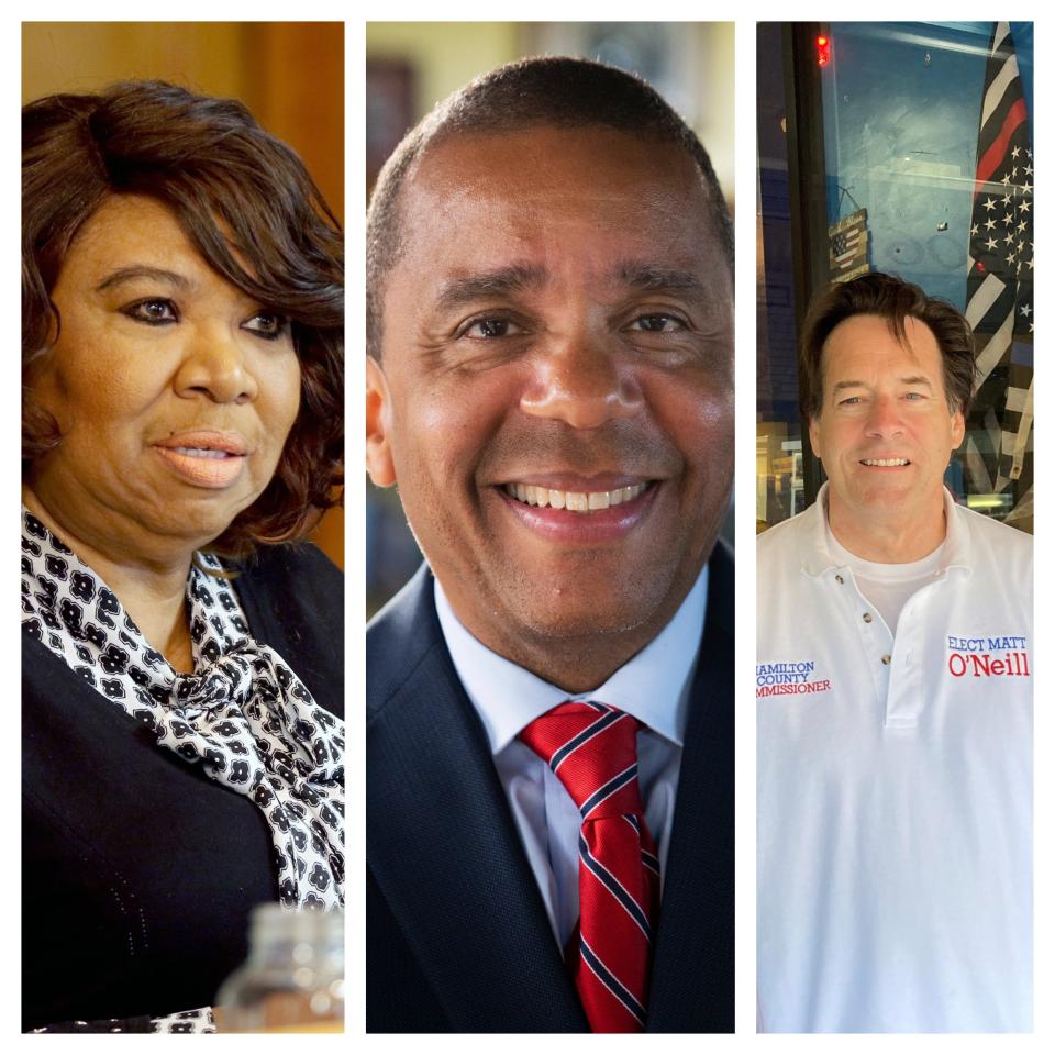 Voters in Hamilton County, Ohio, will have a choice among three commissioner candidates in November. From left to right, incumbent Democrat Stephanie Summerow Dumas, independent candidate Christopher Smitherman and Republican Matt O'Neill.