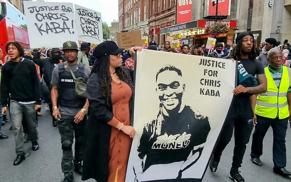 Protesters marching to New Scotland Yard, London in protest over the death of Chris Kaba - Left Unity /PA