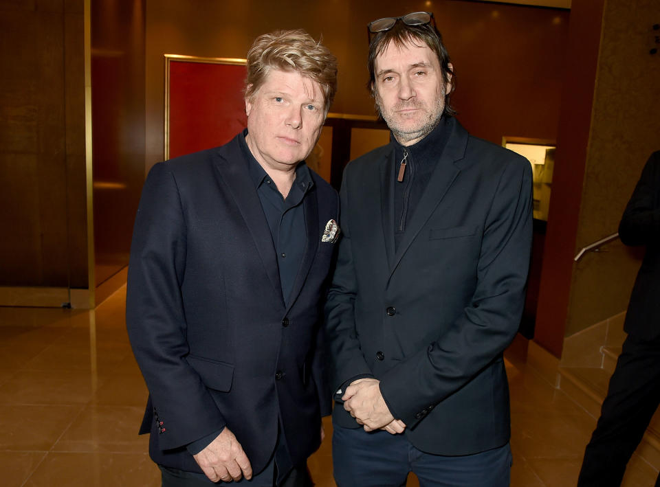 LONDON, ENGLAND - JANUARY 30:  Screenwriters Robert Wade (L) and Neal Purvis attend the world premiere of BBC One's SS-GB at the May Fair Hotel on January 30, 2017 in London, England.  (Photo by David M. Benett/Dave Benett/Getty Images )