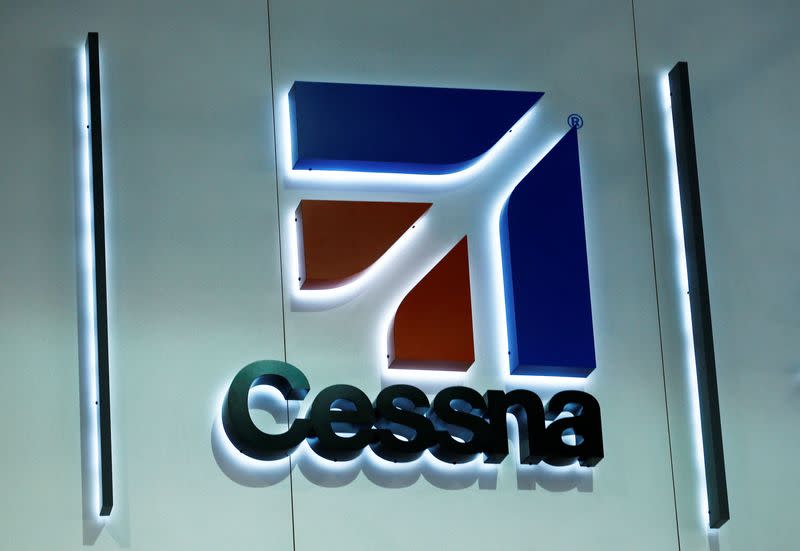 FILE PHOTO: A logo of Cessna is pictured on their booth during EBACE in Geneva