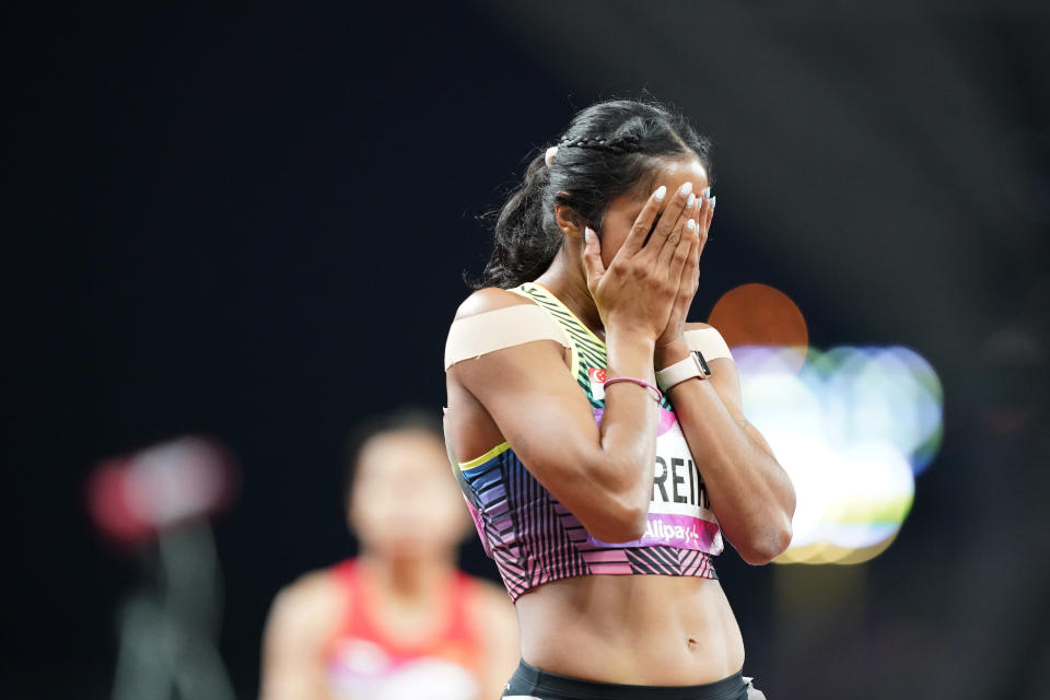 Singapore sprinter Shanti Pereira after winning the women's 200m final at the 2023 Hangzhou Asian Games. (PHOTO: Sport Singapore/ Bryan Foo)