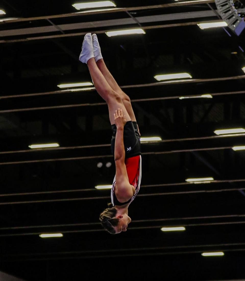 Orlando native and Olympic hopeful Tyrell King competes on the trampoline in the USTA National Championships at the RP Funding Center.