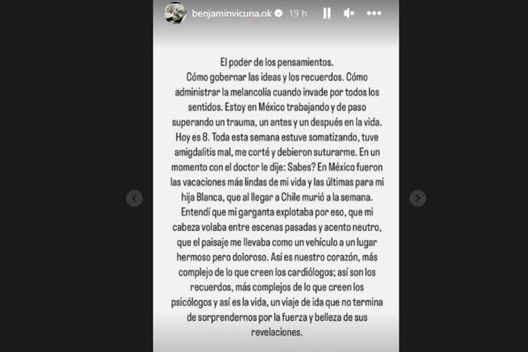 El posteo de Benjamín Vicuña en sus historias de Instagram