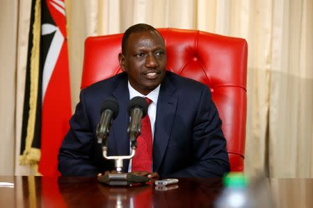 Kenyan Deputy President William Ruto speaks during a news conference with members of the Foreign Correspondents Association of East Africa in his official residence in Karen, Nairobi, Kenya, October 17, 2017. REUTERS/Baz Ratner