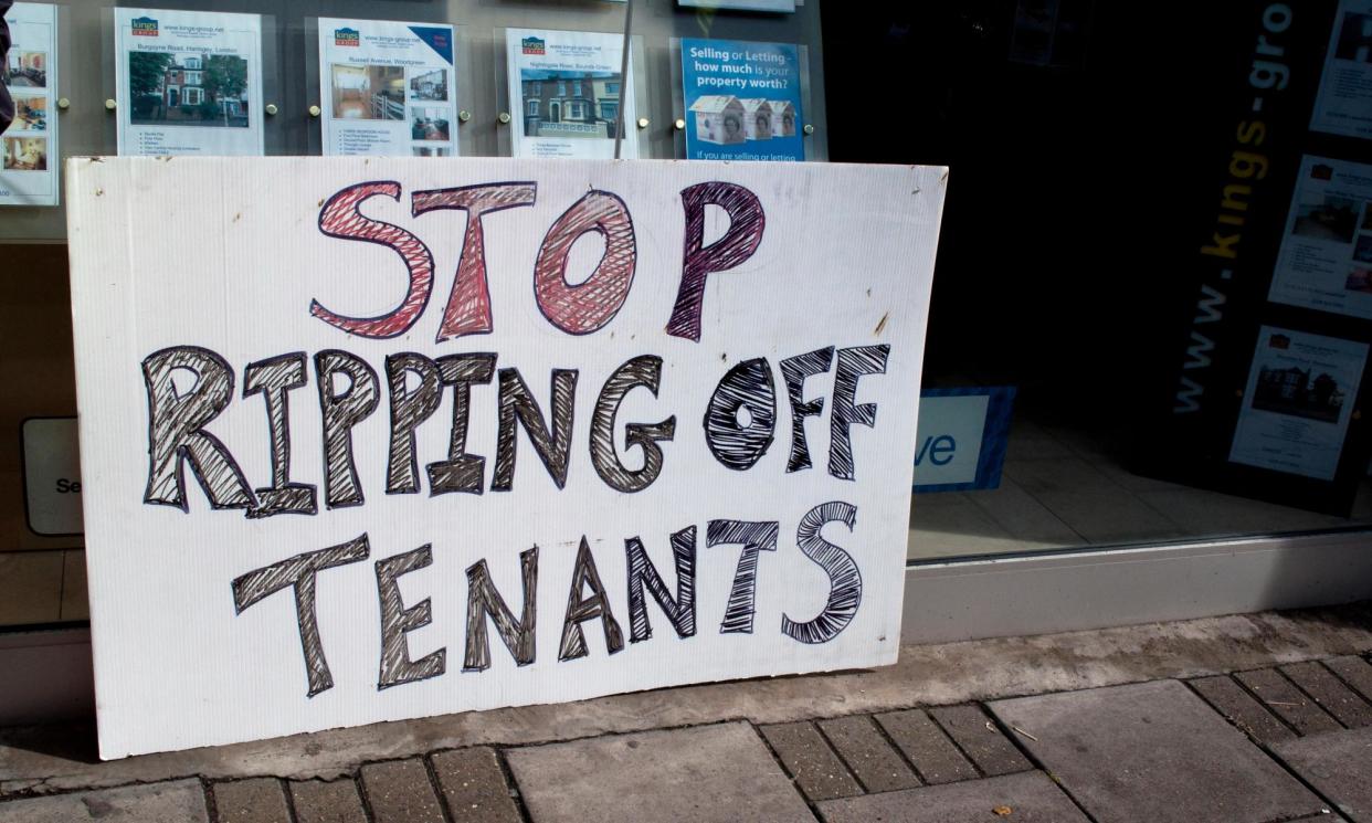 <span>A placard outside an estate agency in Haringey, north London.</span><span>Photograph: Patricia Phillips/Alamy</span>