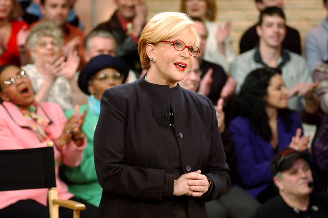 <p>Jim Lord/Getty</p> Sally Jessy Raphael films her last show in 2002.