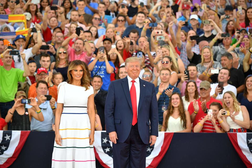 President Donald Trump and first lady Melania Trump arrive for the "Salute to America" Fourth of July event at the Lincoln Memorial in Washington, D.C., on July 4, 2019.