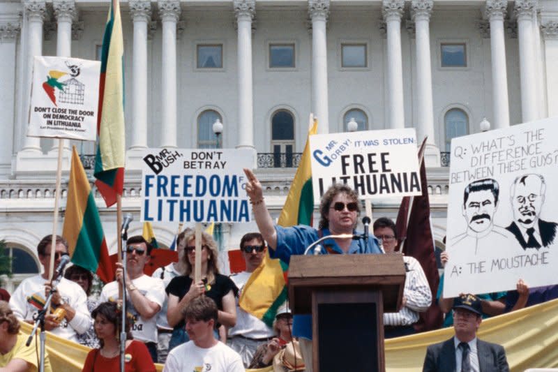 Proponents of a free Lithuania gather on Capitol Hill on June 2, 1990, to urge freedom for the Baltic state. On March 17, 1990, Lithuania rejected the Soviet Union's ultimatum to renounce its declaration of independence a week prior. File Photo by Richard Tomkins/UPI