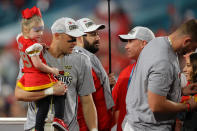 MIAMI, FLORIDA - FEBRUARY 02: Members of the Kansas City Chiefs celebrate after defeating the San Francisco 49ers 31-20 in Super Bowl LIV at Hard Rock Stadium on February 02, 2020 in Miami, Florida. (Photo by Ronald Martinez/Getty Images)