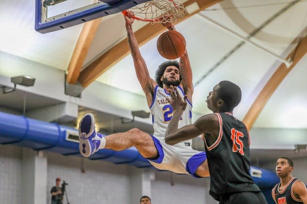 Tallahassee Community College guard Addison Patterson dunks against Marion Military Institute at Bill Hebrock Eagledome, Tallahassee, Florida, Monday, Nov. 14, 2022