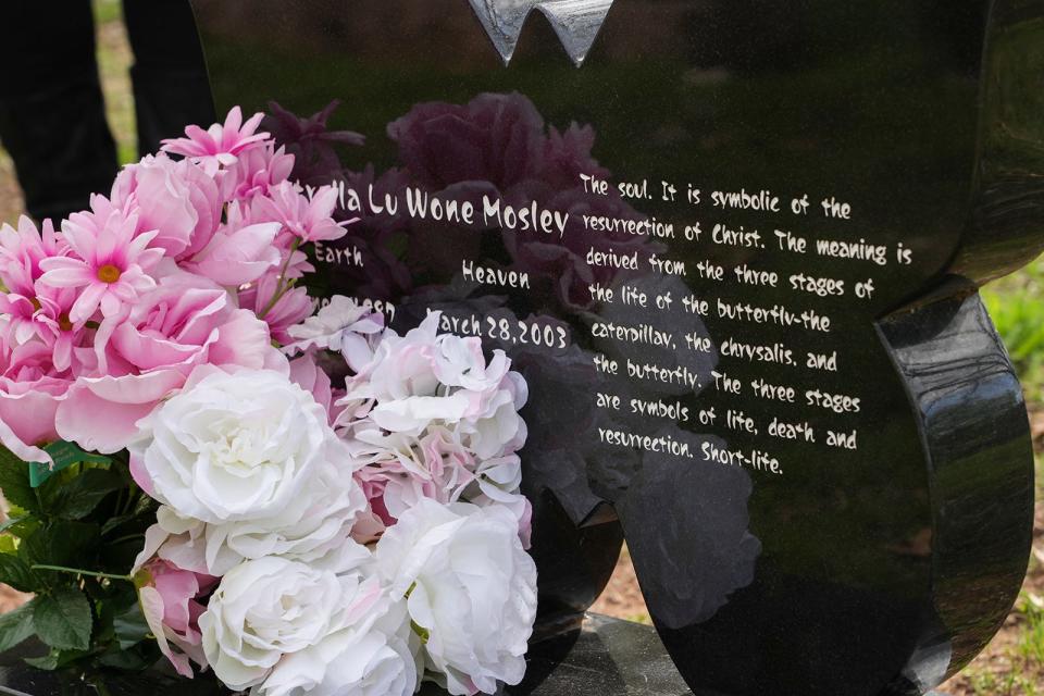 Seen engraved on her tombstone in East Austin Monday, Feb. 6, 2023, a poem honors Ortralla Mosley.