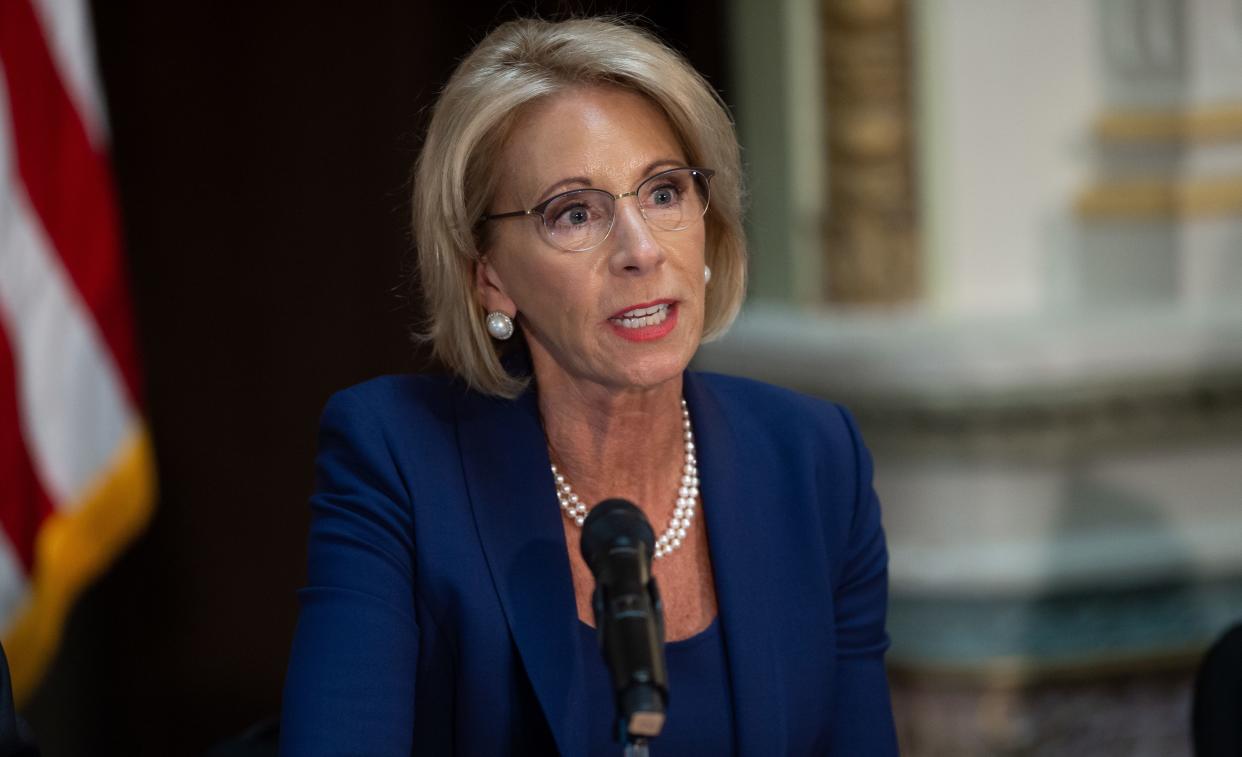 Secretary of Education Betsy DeVos speaks during the Federal Commission on School Safety on Aug. 16 in Washington, D.C. (Photo: SAUL LOEB via Getty Images)