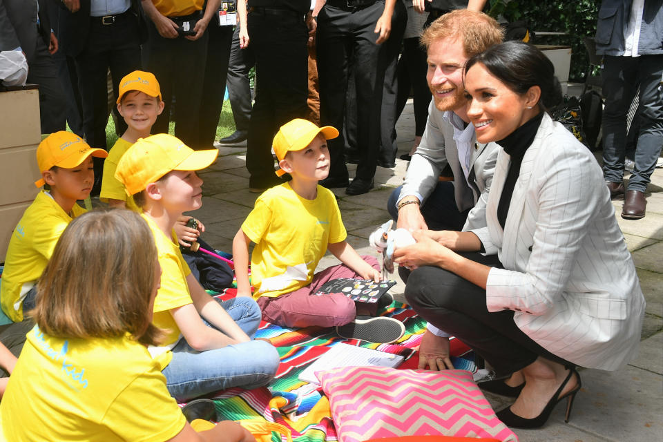 The Duke and Duchess were pictured meeting with the Australian Kookaburra Kids Foundation, an organisation that supports children living in families affected by mental illness. Photo: Getty