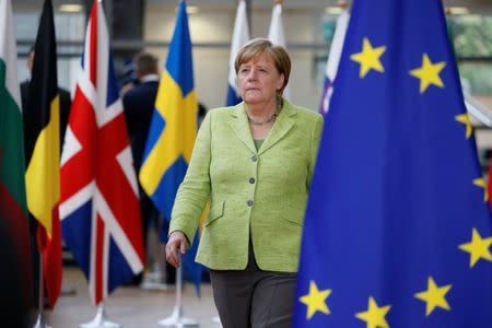 German Chancellor Angela Merkel arrives at the EU summit in Brussels, Belgium, June 22, 2017. REUTERS/Gonzalo Fuentes