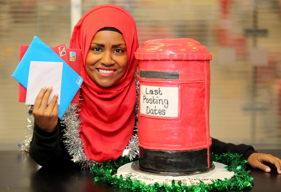 Great British Bake Off winner Nadiya Hussain launches the Royal MailÕs Post Early for Christmas campaign at their South Midlands Mail Centre in Northampton.