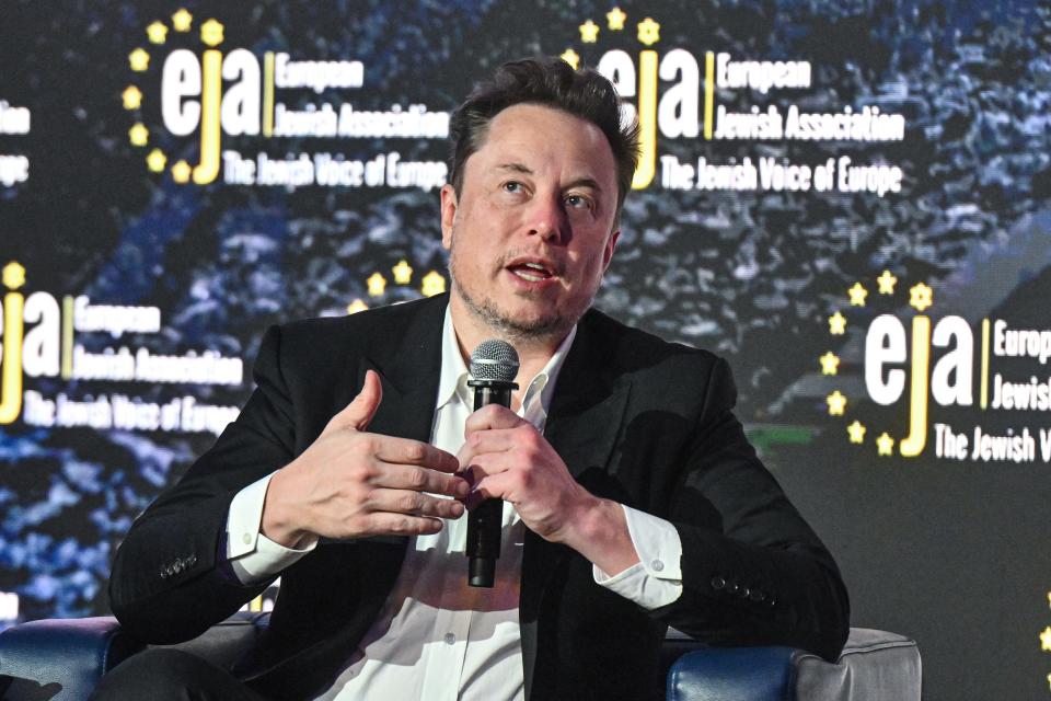 SpaceX and Tesla CEO Elon Musk speaks Monday during a live interview with Ben Shapiro at the symposium on fighting antisemitism in Krakow, Poland. The symposium on anti-semitism, organized by the European Jewish Association, was held ahead of international Holocaust remembrance day on January 27.