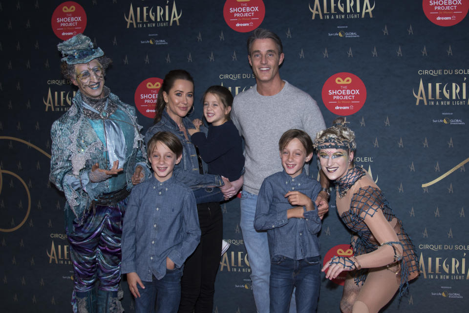 ONTARIO PLACE, TORONTO, ONTARIO, CANADA - 2019/09/19: Canadian TV personality Ben Mulroney, his wife Jessica Mulroney (Jessica Brownstein) and childrens Brian Gerald Alexander Mulroney, John Benedict Dimitri Mulroney and daughter Isabel Veronica Mulroney attend the red carpet premiere of Cirque du Soleil most iconic production, Alegria at Under the Big Top, Ontario Place in Toronto. (Photo by Angel Marchini/SOPA Images/LightRocket via Getty Images)