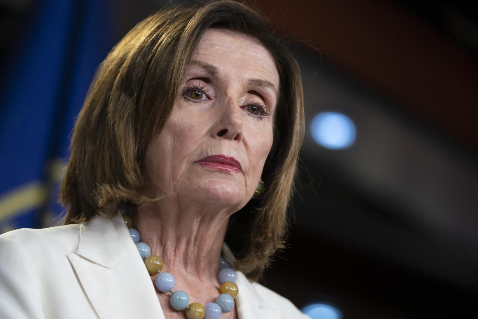 Speaker of the House Nancy Pelosi, D-Calif., holds a news conference on Capitol Hill in Washington, Wednesday, July 17, 2019. (AP Photo/J. Scott Applewhite)