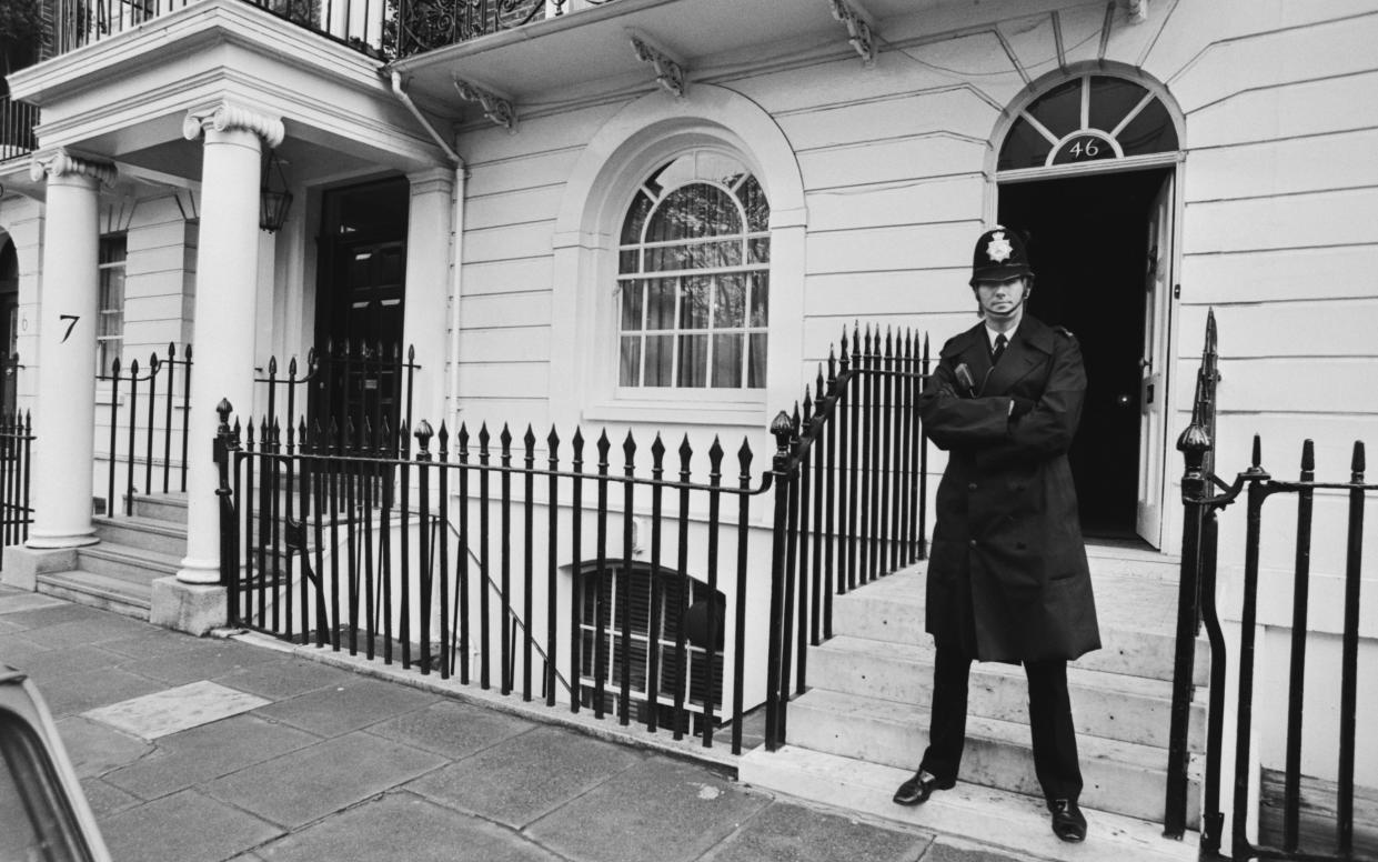 Police officer outside Lord Lucan's residence