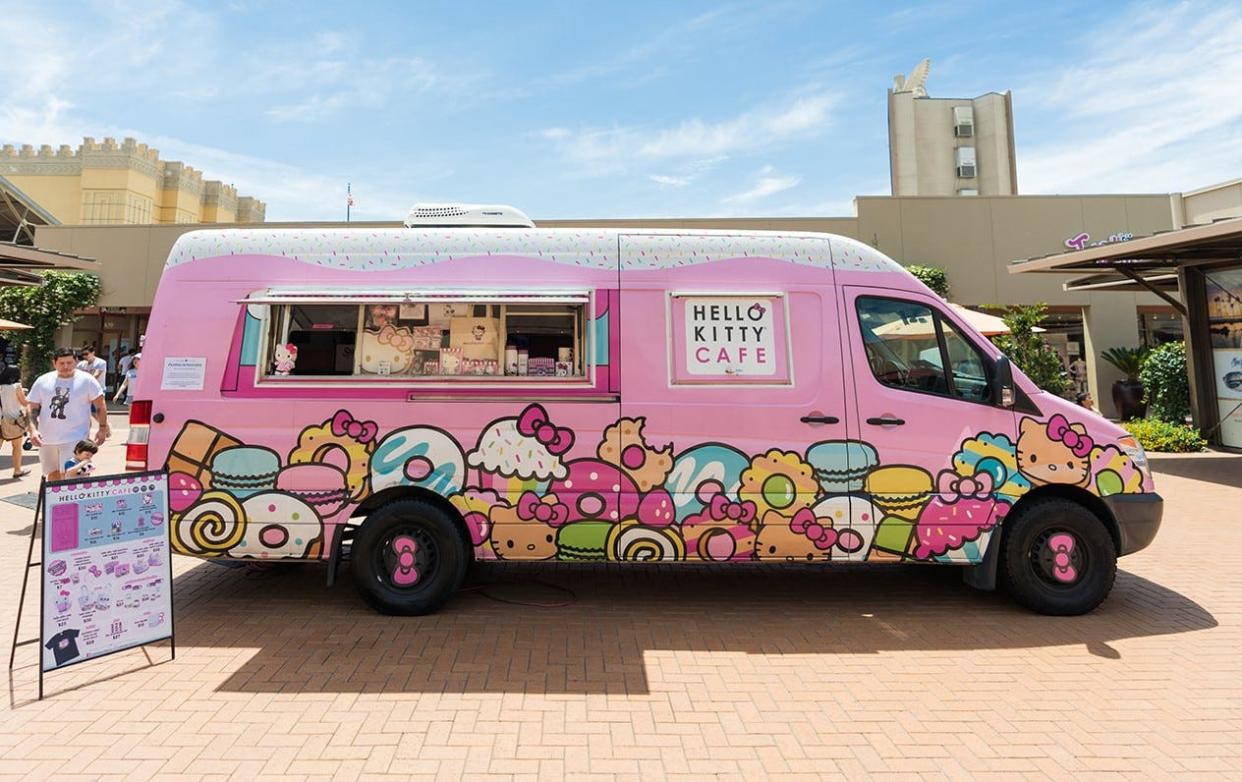 On July 8, 2023, the Hello Kitty Cafe Truck will be stopping at Wauwatosa's Mayfair Mall, 2500 N. Mayfair Road. It will be located near Barnes & Noble.