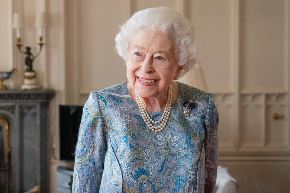 Queen Elizabeth II wearing the necklace at Windsor Castle on April 28, 2022.