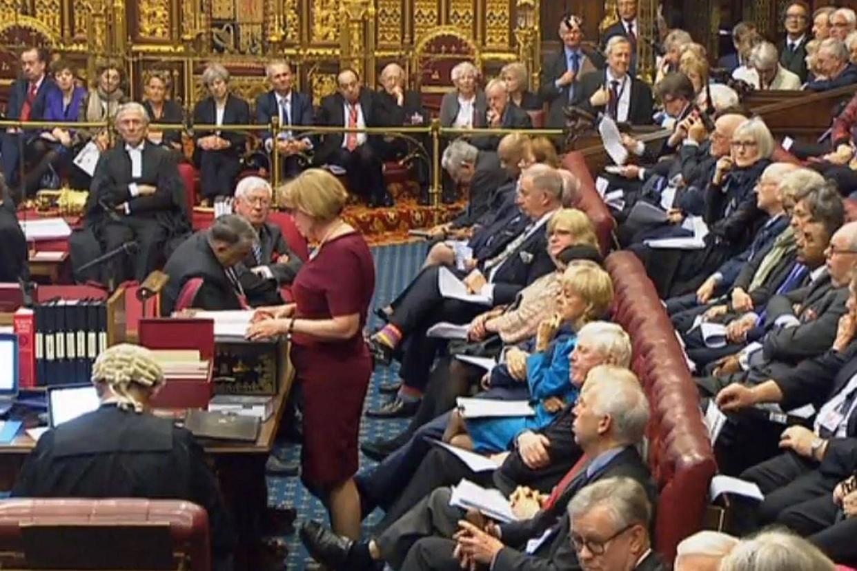 Keeping watch: Theresa May, top left, visits the House of Lords during the Article 50 bill debate: PA