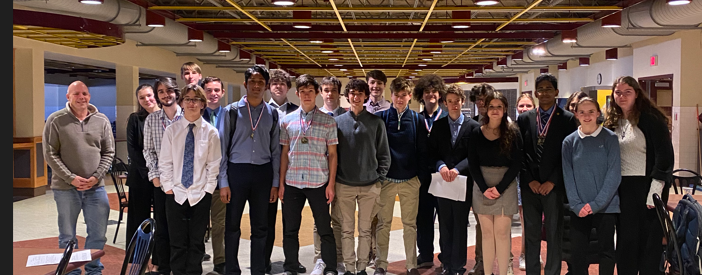 The Portsmouth High School degate team, from left, are coach Joe Kraus, Scarlett Graham, Nikko Koukis, Nile Koukis, Nick Dahlen, Miles Borne, Aadit Noble, Jackson Shackleford, Ben Seibert, Sawyer Schmitt, Emilio Pruna, Ian Franas, Finn Saunders, Adam Hoskin, Charlie Anderson, James Margeson, Hailey Venuto, Anya Bake, Marlon Pinto, Lexi Lambert, Nina Cummins.