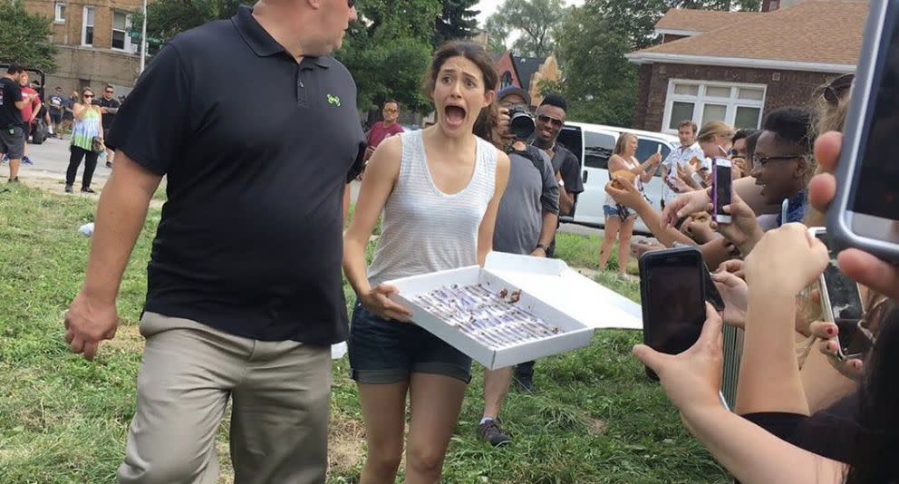 Emmy Rossum handed out cookies to fans on Wednesday and ran short before ordering more. (Photo: Emmy Rossum via Twitter)