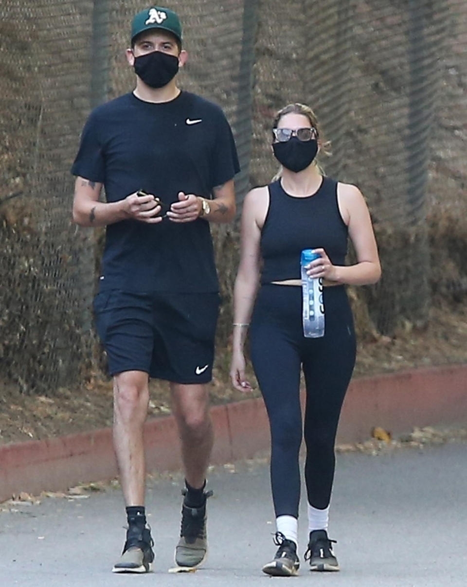 <p>New lovebirds G-Eazy and Ashley Benson take a hike together on Thursday in L.A.</p>