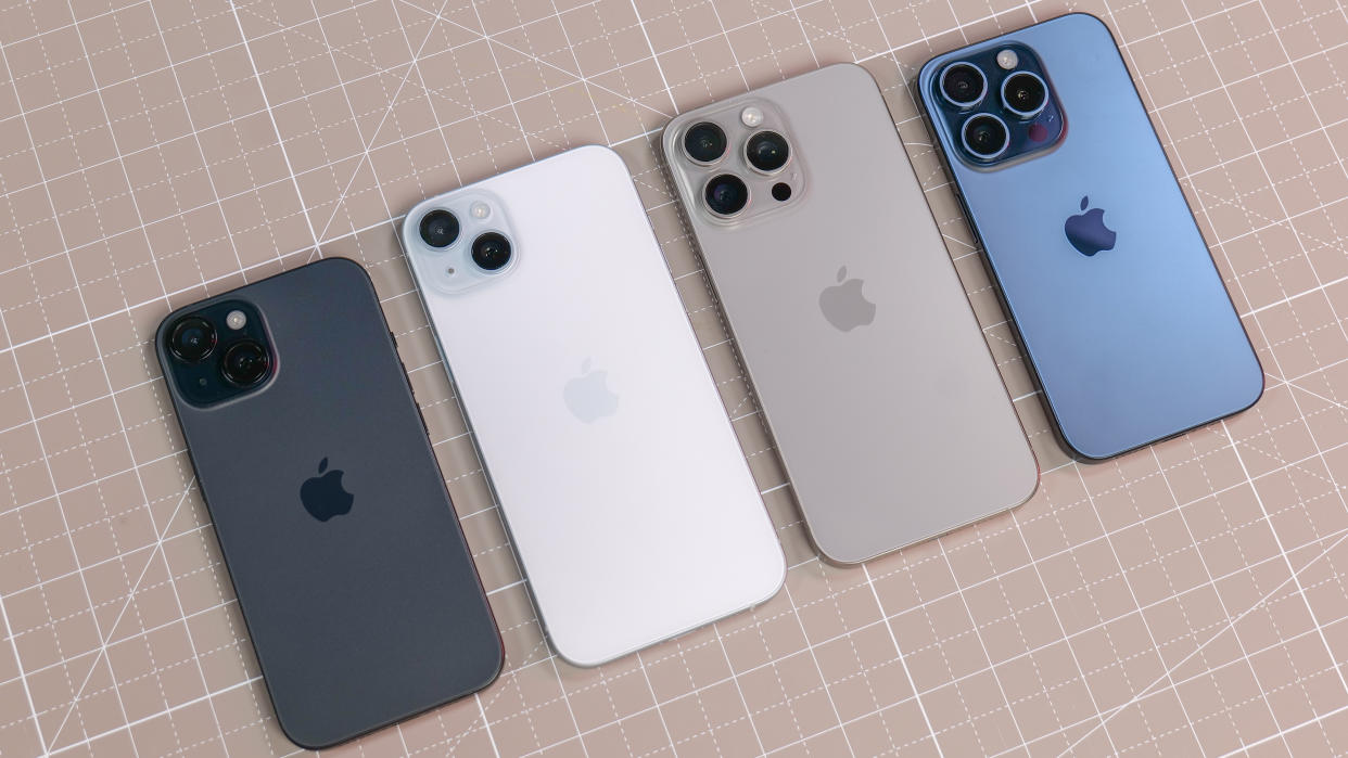  All iPhone 15 models shown together. 