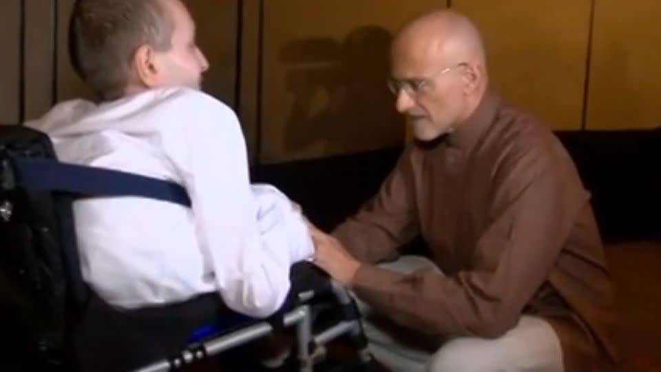 Volunteer patient, Valery Spiridonov, meets neurosurgeon Sergio Canavero for the first time. Photo: Supplied