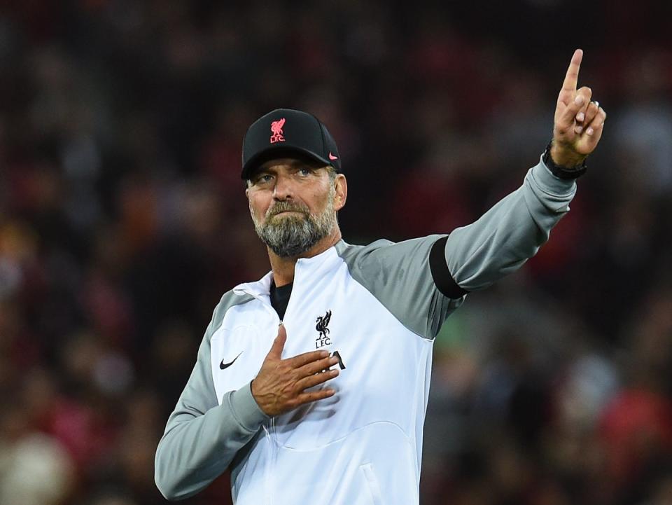 Jurgen Klopp manager of Liverpool at the end UEFA Champions League group A match between Liverpool FC and AFC Ajax (Liverpool FC via Getty Images)