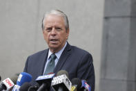 Stan Pottinger, an attorney representing some of alleged victims of Jeffery Epstein, speaks to reporters in front of a courthouse in New York, Thursday, July 18, 2019. A judge denied bail Thursday for jailed financier Jeffrey Epstein on sex trafficking charges after prosecutors argued the jet-setting defendant is a danger to the public and might flee the country. (AP Photo/Seth Wenig)