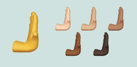 rightwards pushing hand emoji in various skin tones