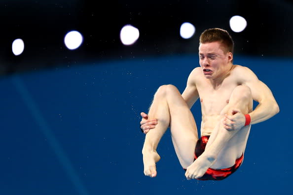 LONDON, ENGLAND - AUGUST 11: Martin Wolfram of Germany competes in the Men's 10m Platform Diving Semifinal on Day 15 of the London 2012 Olympic Games at the Aquatics Centre on August 11, 2012 in London, England. (Photo by Al Bello/Getty Images)