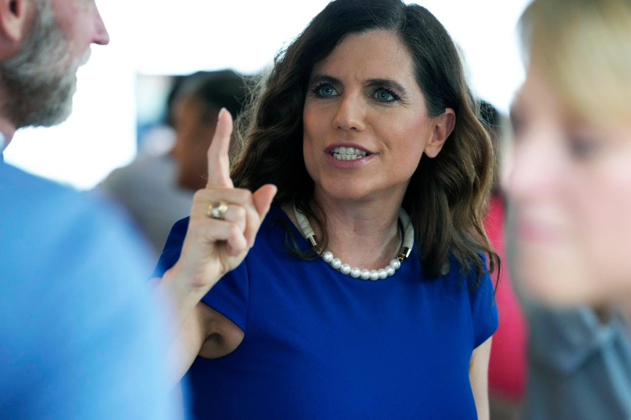 U.S. Rep. Nancy Mace arrives at her election night party following the close of polls in South Carolina's primary elections on Tuesday, June 14, 2022, in Mount Pleasant, S.C.