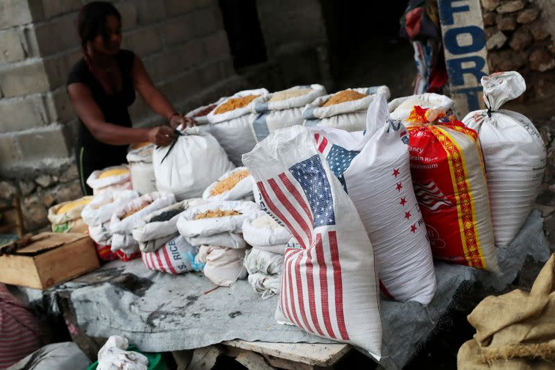 FILE PHOTO: A local sells rice and grains at a street market in Port-au-Prince