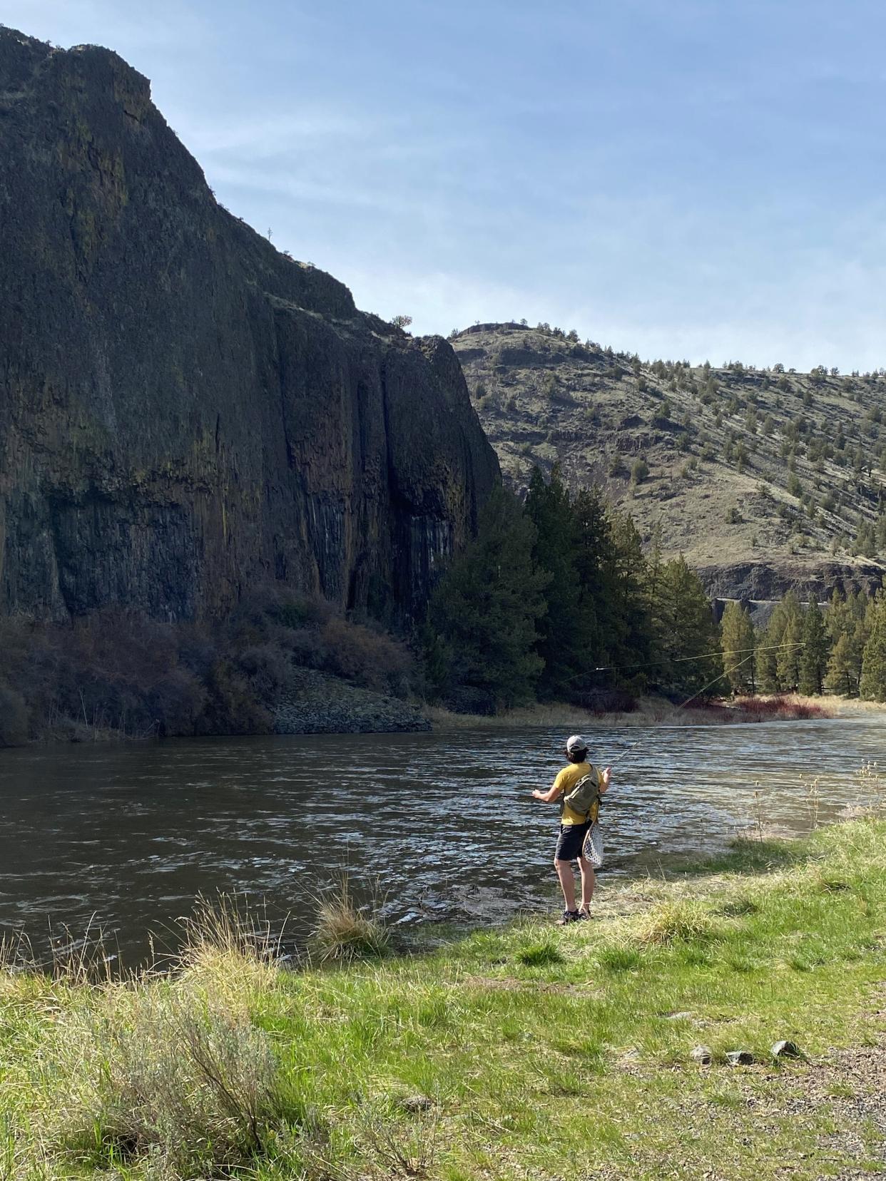 Fishing from the bank at Chimney Rock Campground.