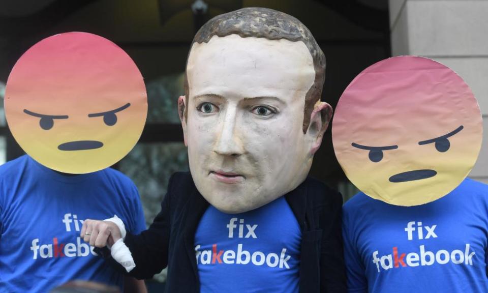 People protesting in Westminster last year during the appearance of a Facebook executive at an inquiry into fake news.