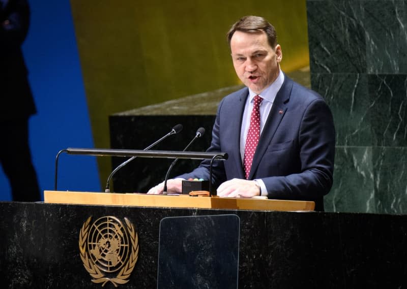 Radoslaw Sikorski, Poland's Foreign Minister, speaks at the plenary session of the United Nations General Assembly on "The situation in the temporarily occupied territories of Ukraine". Bernd von Jutrczenka/dpa
