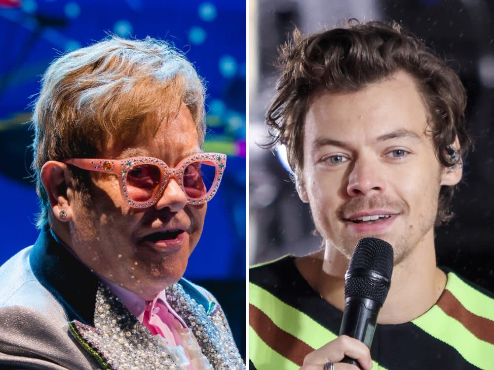 Elton John (li.) und Harry Styles kommen beide aus Großbritannien. (Bild: Tony Norkus/Shutterstock.com / Debby Wong/Shutterstock.com)