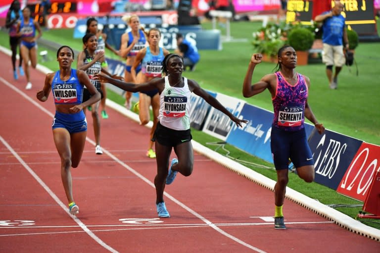 Winner South Africa's Caster Semenya (R), runs ahead of second-placed Burundi's Francine Niyonsaba (C) and third-placed US Ajee Wilson (L) during the women's 800m event at the IAAF Diamond League athletics meeting in Monaco on July 21, 2017