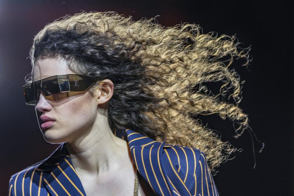 A model wears a creation for the Louis Vuitton Pre-Fall 2023 show in Seoul, South Korea, Saturday, April 29, 2023. (AP Photo/Lee Jin-man)